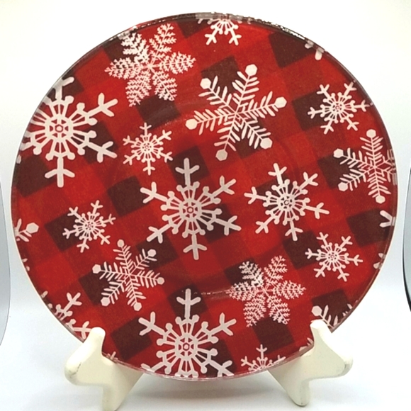Hand Crafted Snowflakes Glass Home Decor 8" Plate - Picture 1 of 2